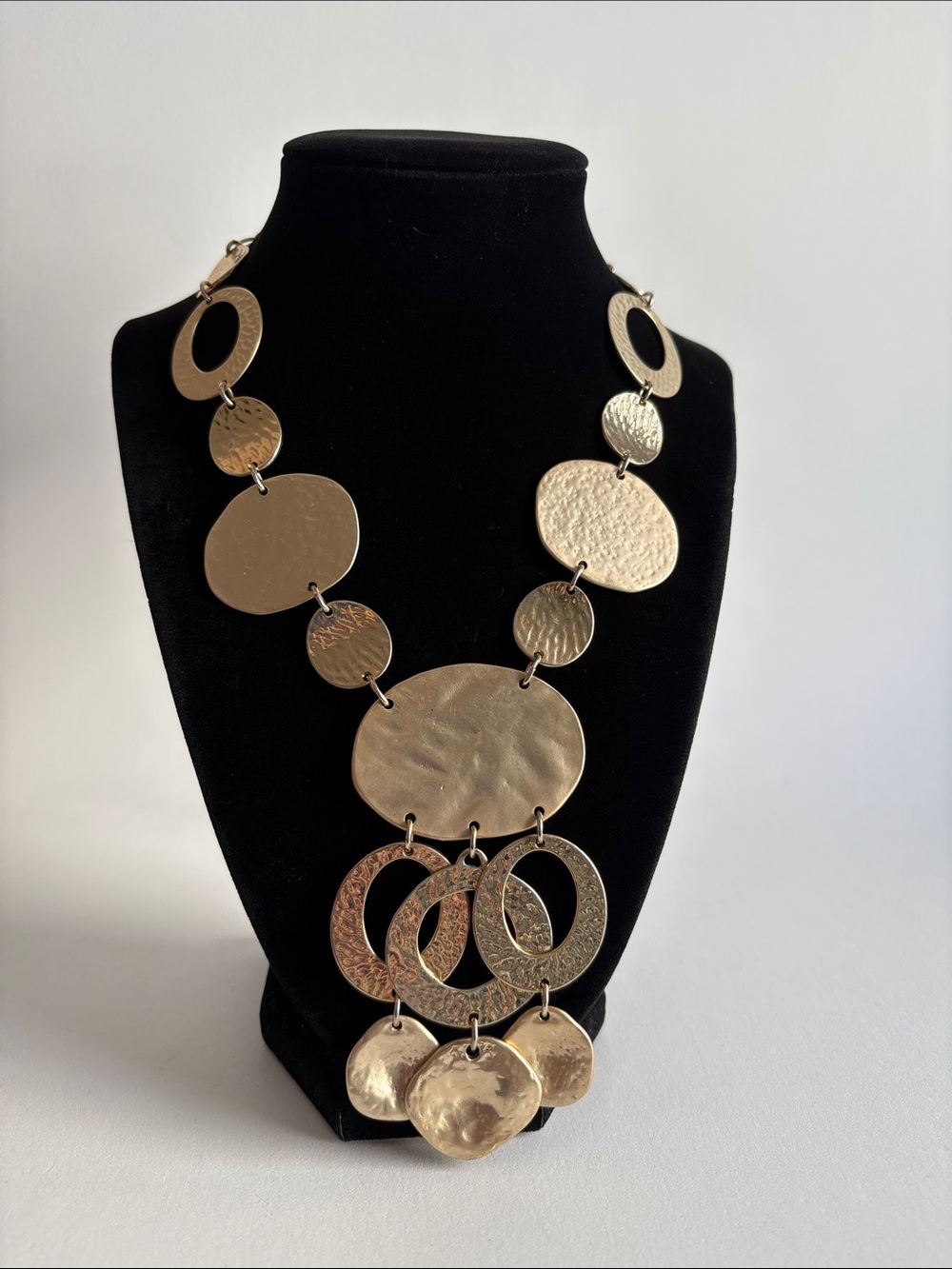 Chico's Gold Hammered Disc Statement Necklace Women Jewelry